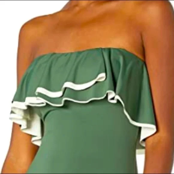 COCO Reef Agape Ruffle Bandeau Olive Swimsuit - Picture 4 of 10